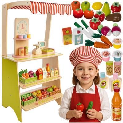 Stragan supermarket drewniany akcesoria dla dzieci