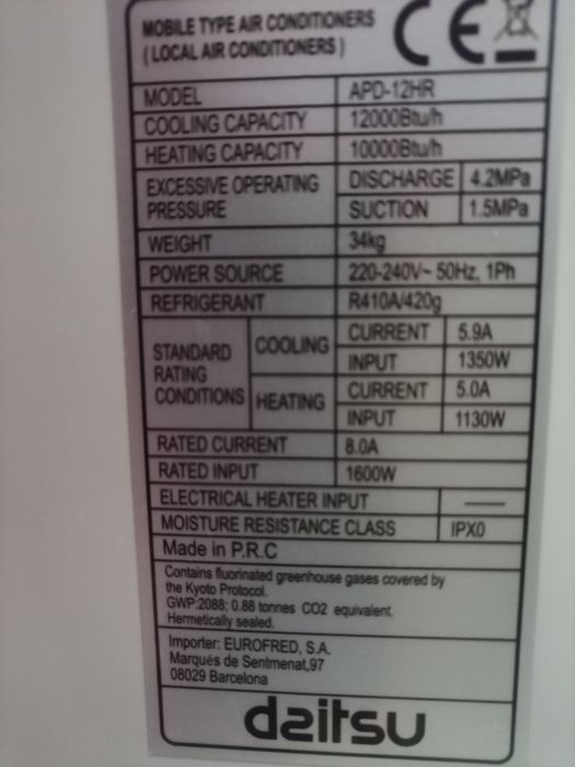 Ar condicionado Portátil Daitsu 12000 BTUS