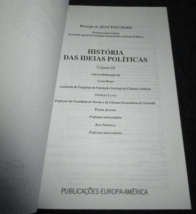 Livro História das Ideias Políticas volume III Jean Touchard