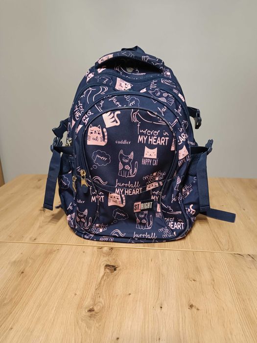 Plecak szkolny wielokomorowy ST.RIGHT niebiesko-różowy koty BDB