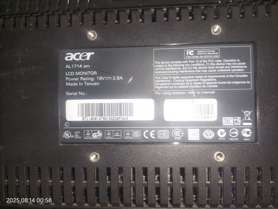 Монитор АCER 1714 рабочий