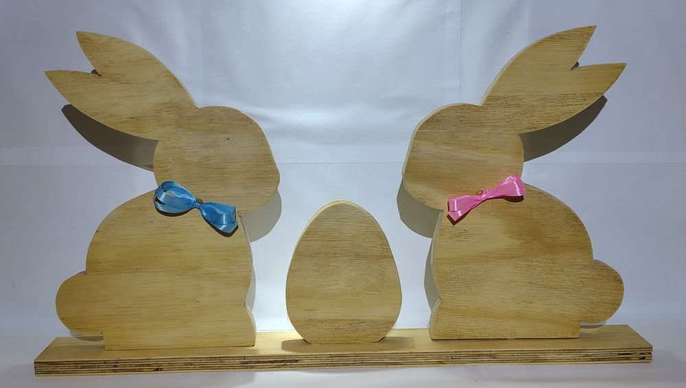 Zając drewniany stroik wielkanocny handmade