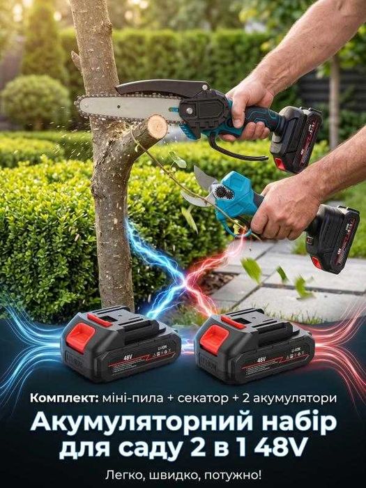 Набір акумуляторного інструмента 2в1 48V міні пила секатор 2 АКБ в кейсі ВТ6040