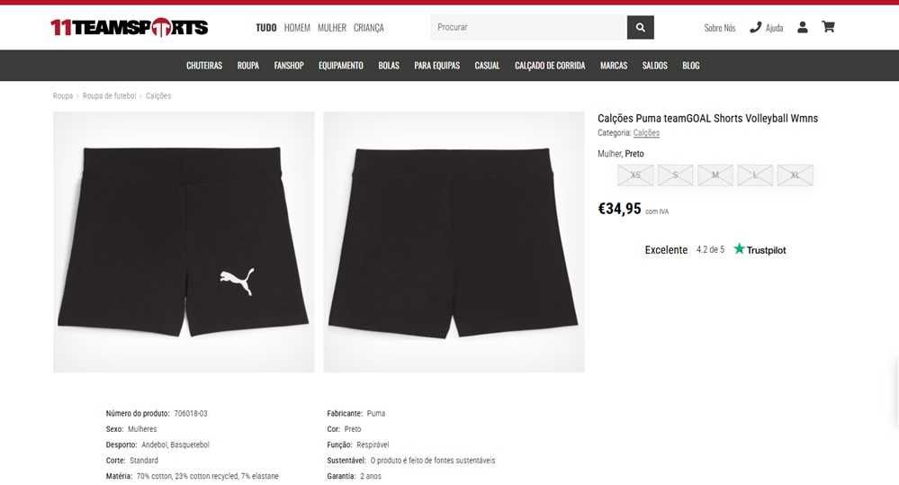 Puma Teamgoal Calções de mulher Tam XL (205)