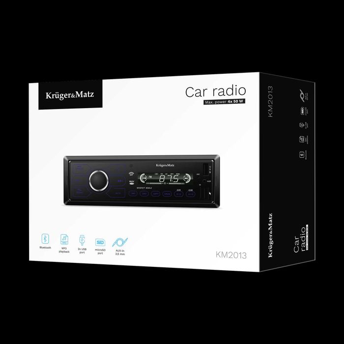 Radio samochodowe Kruger&matz KM2013 1-DIN BT USB AUX Aplikacja Montaż