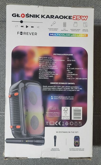 Nowy duży Głośnik przenośny LED Bluetooth 25W Mikrofon Karaoke