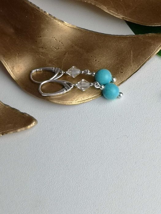 kolczyki z turkusem i kryształkami