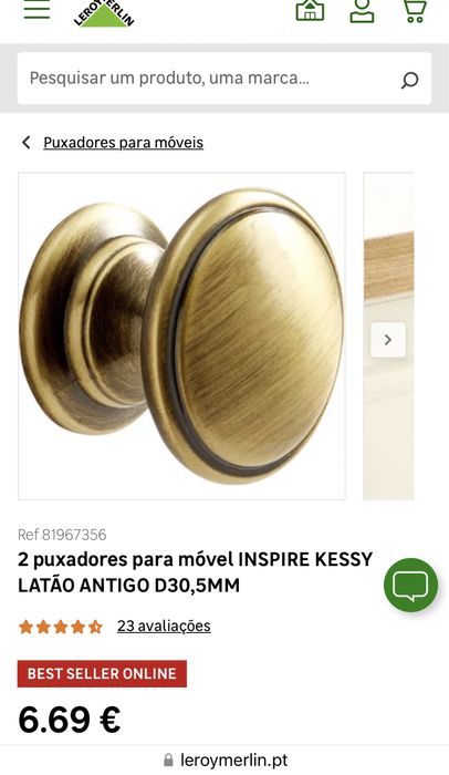 Puxadores cobre da Leroy Merlin, vendo à unidade