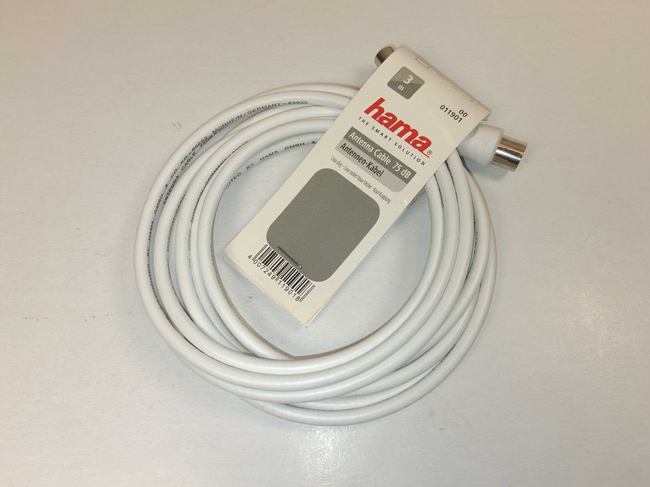 N149 Kabel Antenowy Hama 3m Biały Coax Wtyk Gniazdo 75dB Do Telewizora