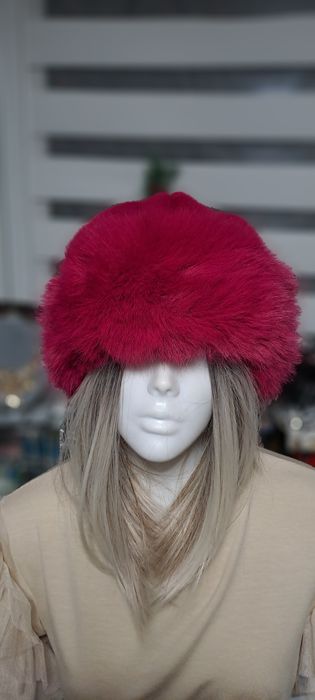 Futrzana czapka fuksja i pudrowy róż