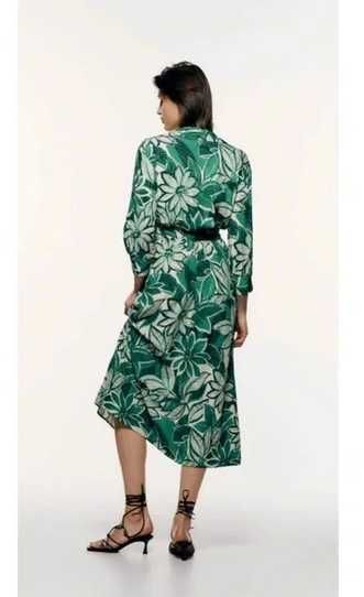 Vestido midi floral com cinto verde/branco da Zara T: M
