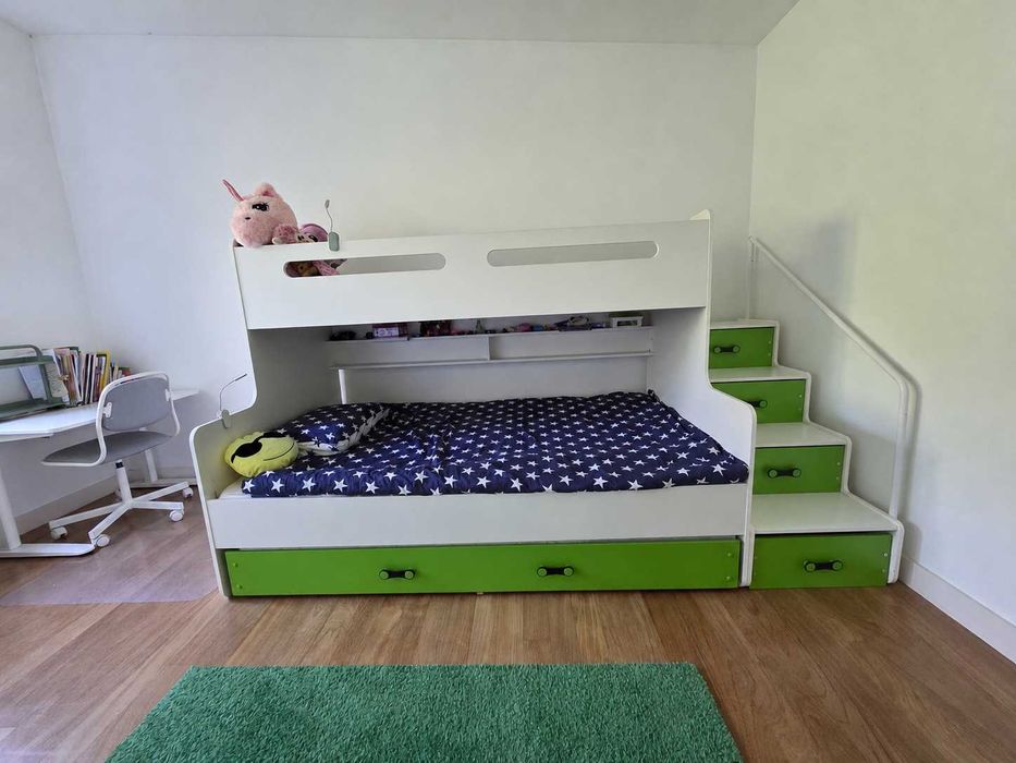 Beliche infantil BMS Max 3 com cama extraível, 3 camas e colchões