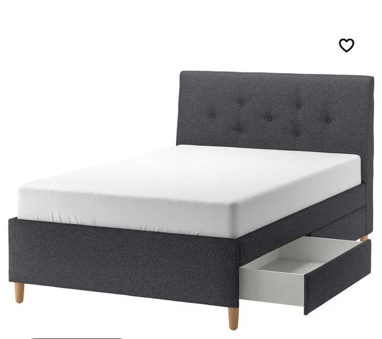 NOVO Cama estofada/arrumação IDANÄS  + estrado LONSËT +colchão VALEVÅG