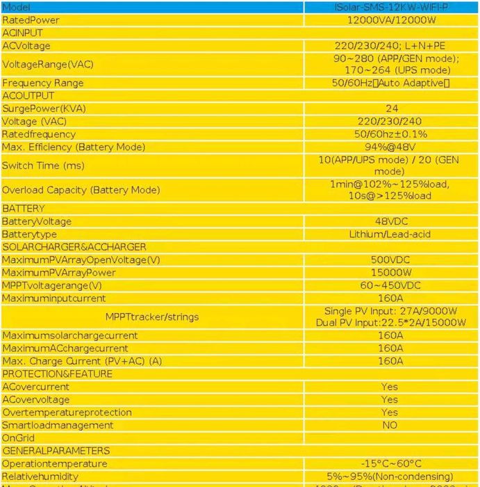 В НАЯВНОСТІ Гібридний сонячний інвертор Powland 12KW +WI-FI. Новий. 12 кВт 11