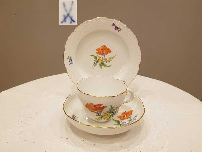 Zestaw śniadaniowy 200 ml (trio), królewska Miśnia (Meissen).