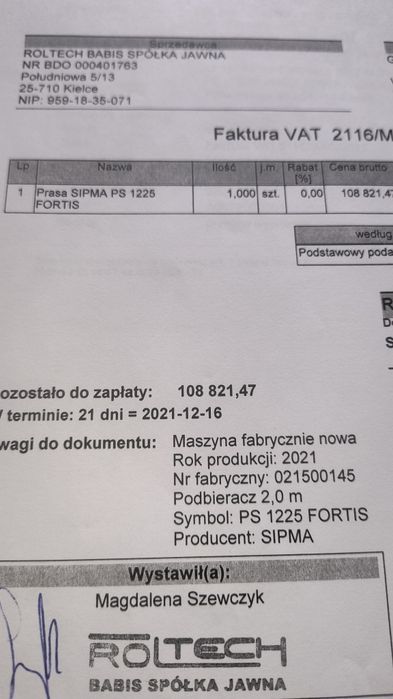 Prasa sipma Fortis 1225 nie case new holland