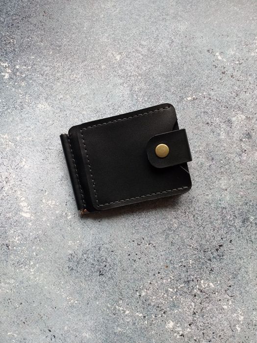 Шкіряний зажим затискач з монетницею прижим для купюр гаманець кошелек