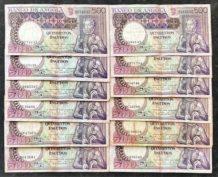 Lote de notas Angola Portuguesa com numeração seguida + capicua!