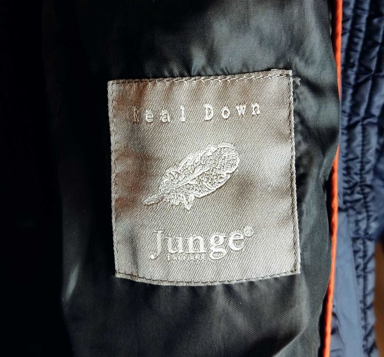 Płaszcz zimowy ciepły puchowy granatowy damski Junge Denmark