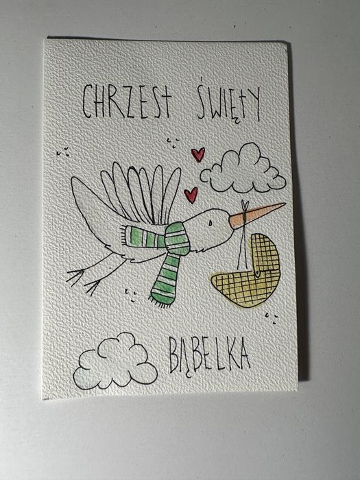 Kartka okolicznościowa chrzest święty bocian boho pamiątka