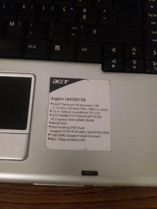 Portátil Acer aspire 1690 com avaria