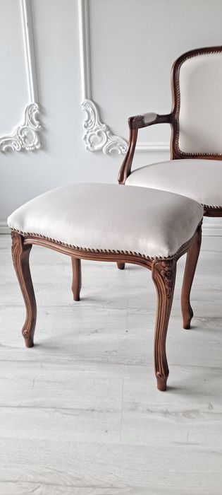 Stylowa pufa podnóżek stołek róża kwiaty scenki Shabby Chic  Ludwik