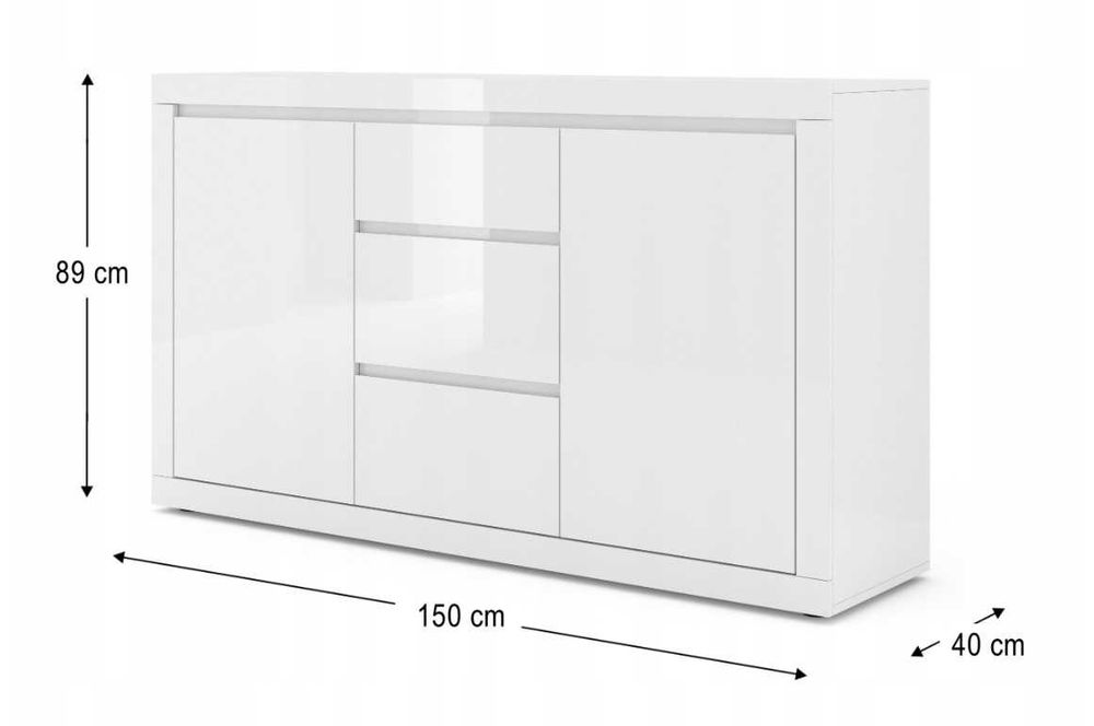 Komoda 150 cm BELLO BIANCO III korpus biały mat / fronty biały połysk