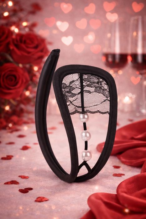 Еротичні стрінги з перлиною Valentine’s Day | Подарунок коханій