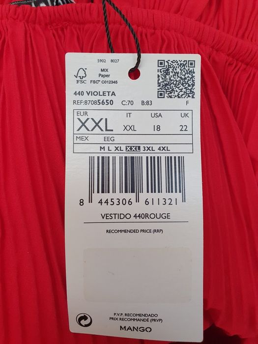 NOVO Vestido folhos plissado, 2XL, MANGO-Violeta