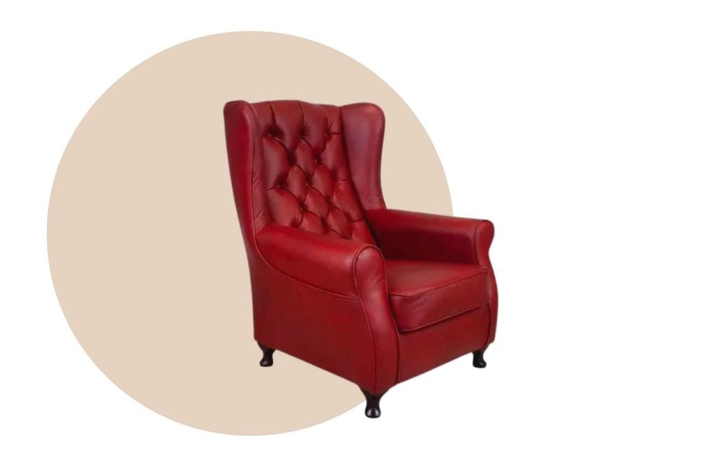 Fotel Uszak Uszatek kominkowy naturalna skóra styl klasyczny PRODUCENT