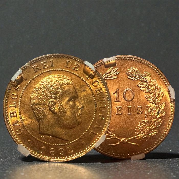 1892 -  D. Carlos 10 Reis GENI MS64 RD