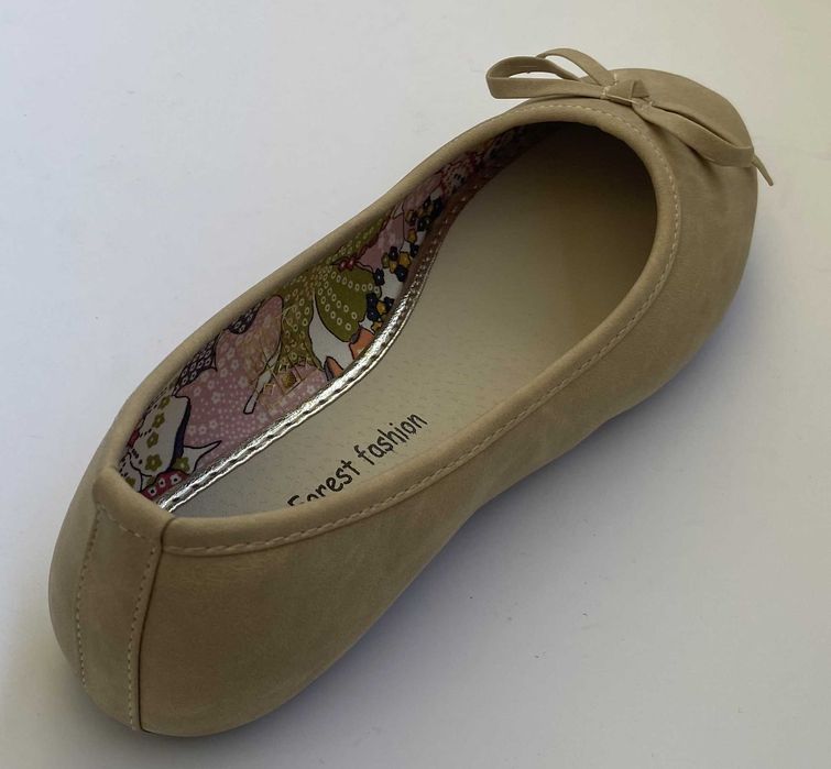 Beżowe gładkie baleriny z kokardą rozmiar 36