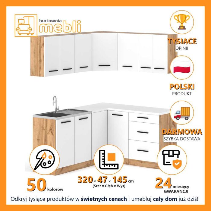 Kuchnia Narożna Danka 3.2m Zestaw Komplet Kuchenny Rogowy Modułowy