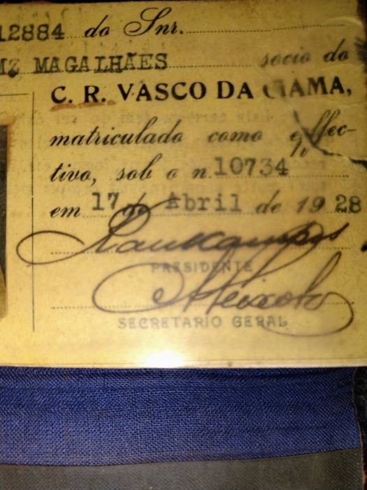Vasco da Gama!Vendo carteira de sócio 1928