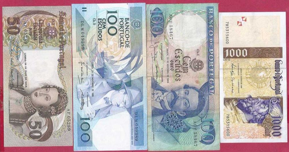 NOTAS  7 Republica  1.000 esc 100 esc  50 esc 20 escudos