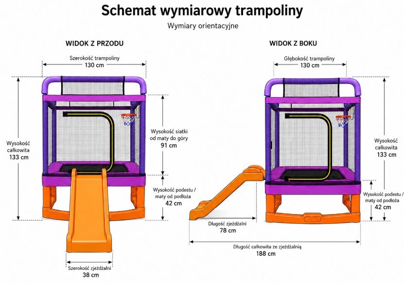 Дитячий домашній батут , з сіткою для дітей, для дому та саду Дитячий майданчик Гірка 140 см Фіолетовий