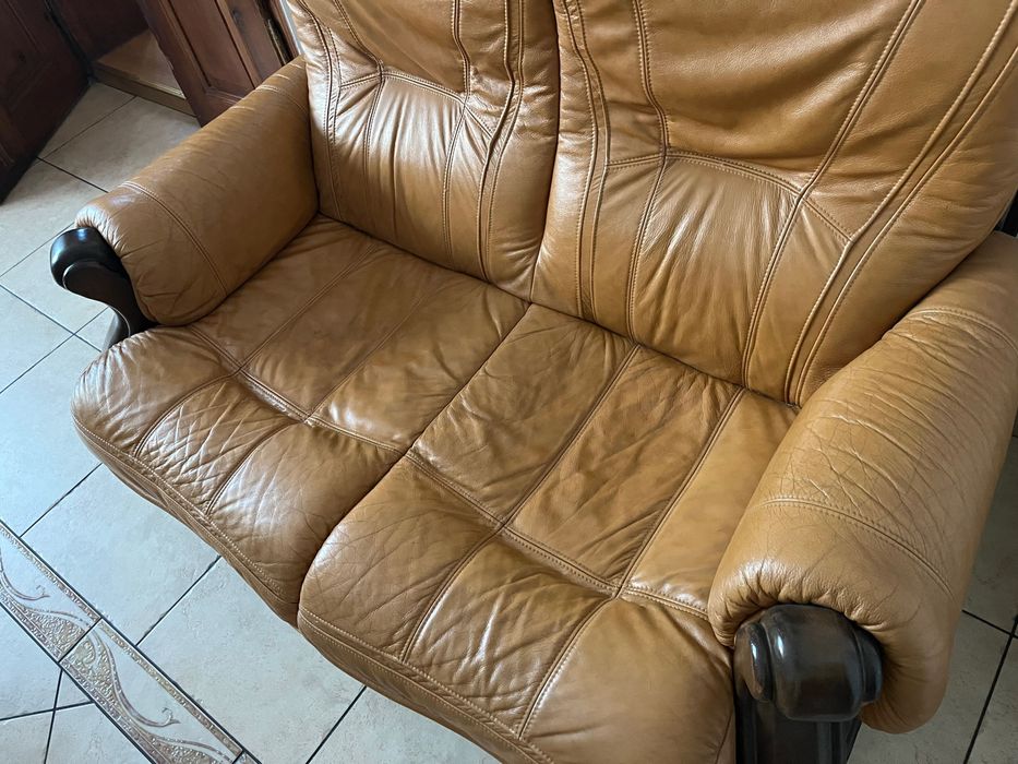Sofa skórzana skóra brązowa