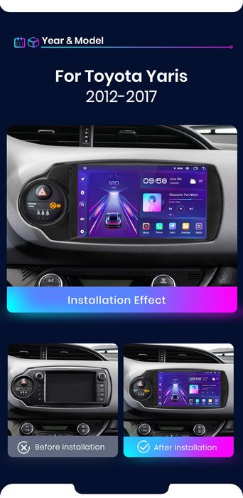 Rádio 9" android Toyota Yaris 2012 a 2017 CARPLAY WIFI GPS 2/32GB Novo