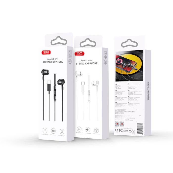 XO słuchawki przewodowe EP81 USB-C douszne czarne