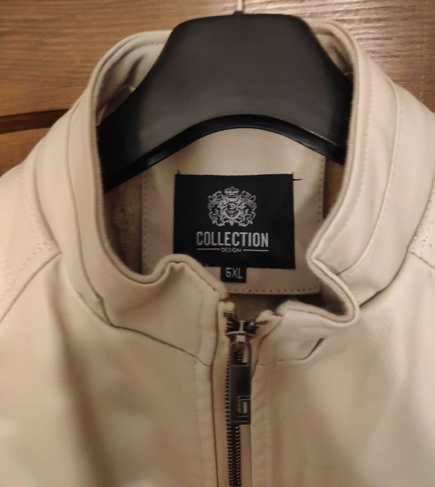 Nowa duża kremowa ocieplana kurtka na motor 54 skóra ekologiczna