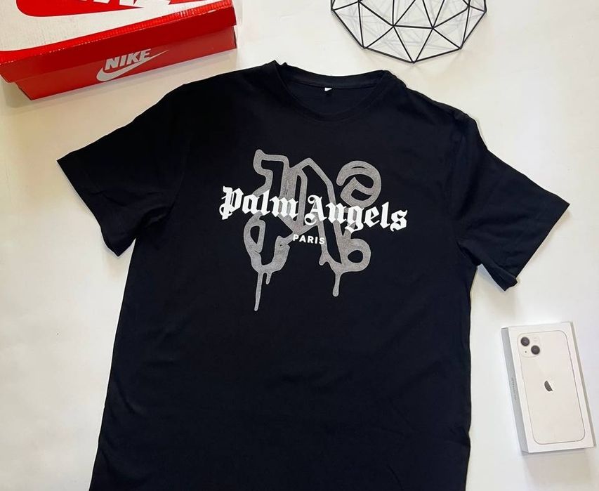 Футболка Palm Angels / Футболка Палм Ангелс / Футболка Палм Енджелс / унісекс / футболки /чорна / дешево/ ПАЛМ / PALM ANGELS