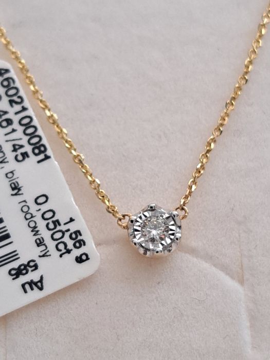 Złoty naszyjnik łańcuszek z brylantem Apart 585 nowy z metką certyfika