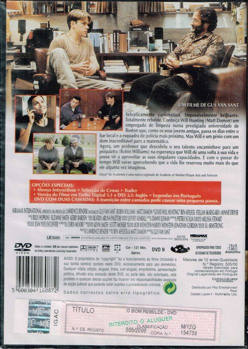 Filme em DVD: O BOM REBELDE "Good Will Hunting" - NOVO! SELADO!