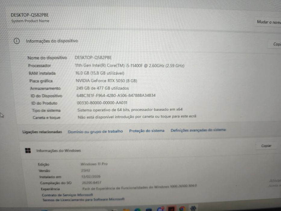 PC gaming asus 11400f+rtx5050 troco mota ou carro