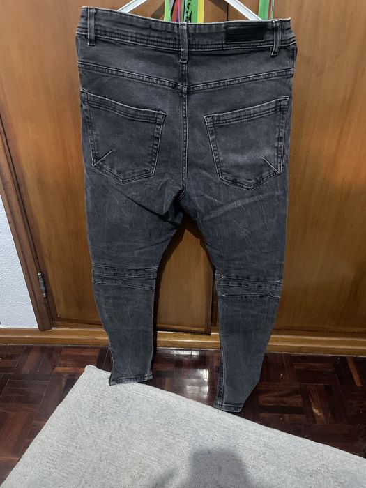 Calças Jeans Pretas Motociclista