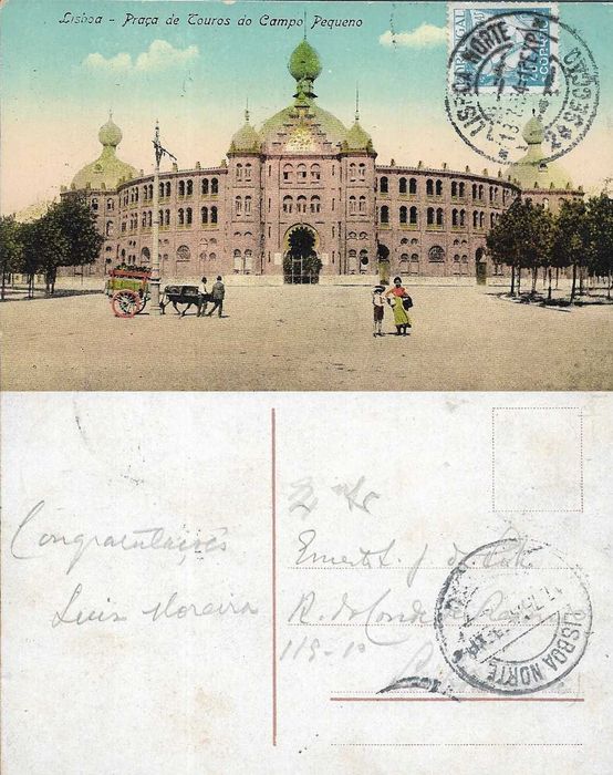 Bilhete Postal Ilustrado antigo 1924 - LISBOA - PRAÇA TOIROS CAMPO PEQUENO