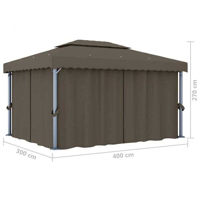 Gazebo 4x3 m com Cortinas e Luzes LED Solares