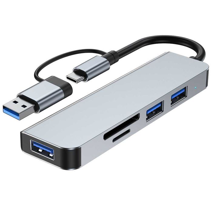 HUB ADAPTER PRZEJŚCIÓWKA USB-C 5w1 3xUSB 3.0 czytnik kart microSDHC