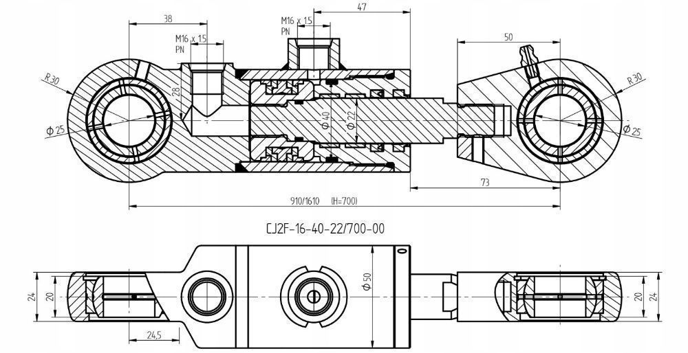 POLSKI Siłownik Hydrauliczny 40x22 Skok 700 + Mocowania [7034]