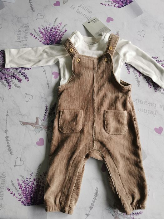 Komplet body + spodnie ogrodniczki r. 62 h&m